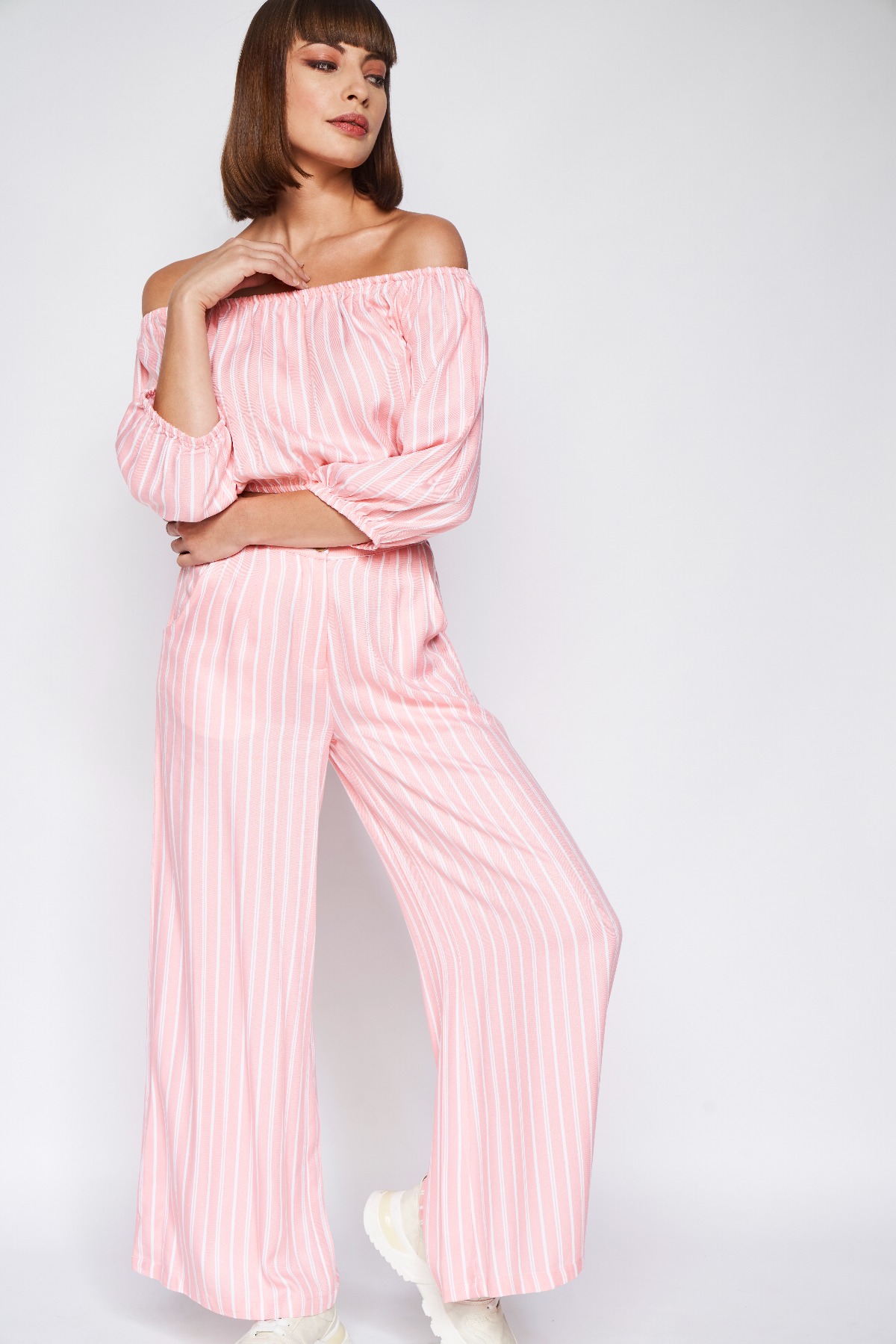 Light Pink Stripes Cropped Set, Light Pink, image 3