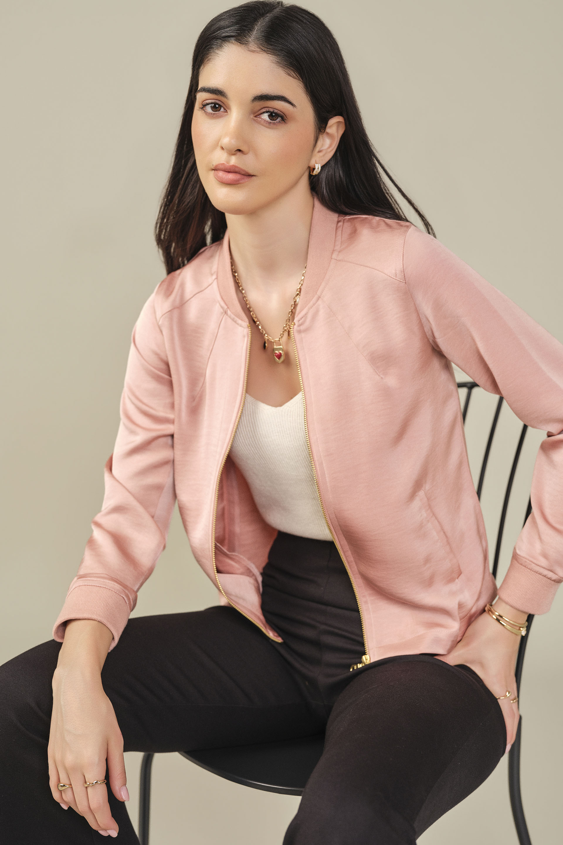 Satin Bomber Jacket in Rose, Rose, image 1