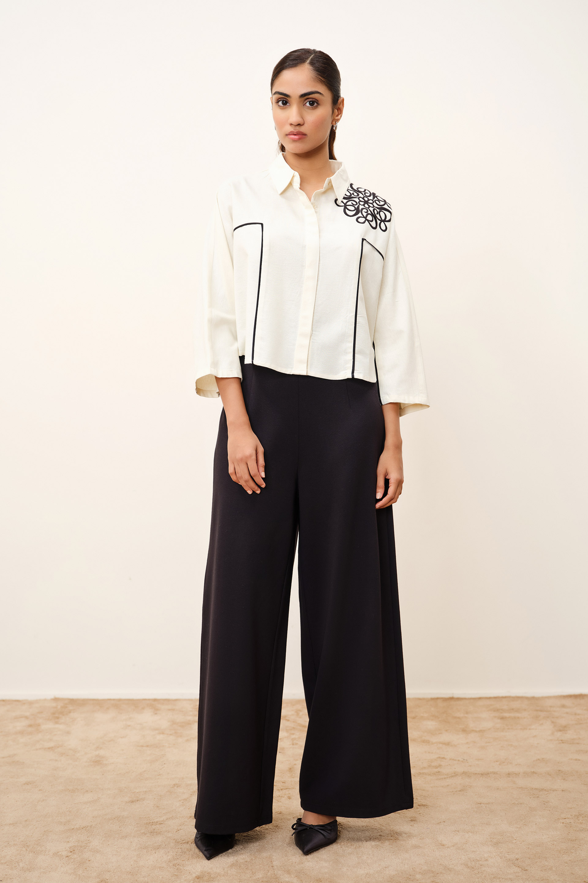 Mariette Embroidered White Shirt, Beige, image 3