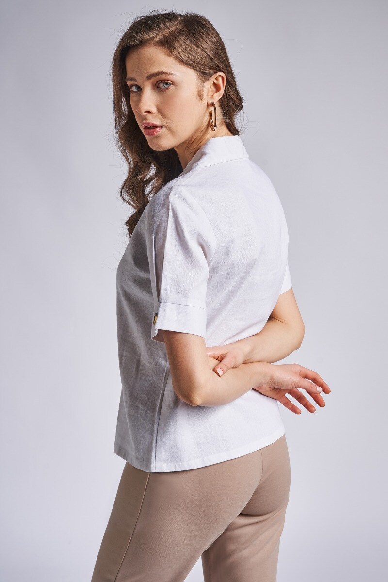 4 - White Shirt Style Regular Short Top, image 4