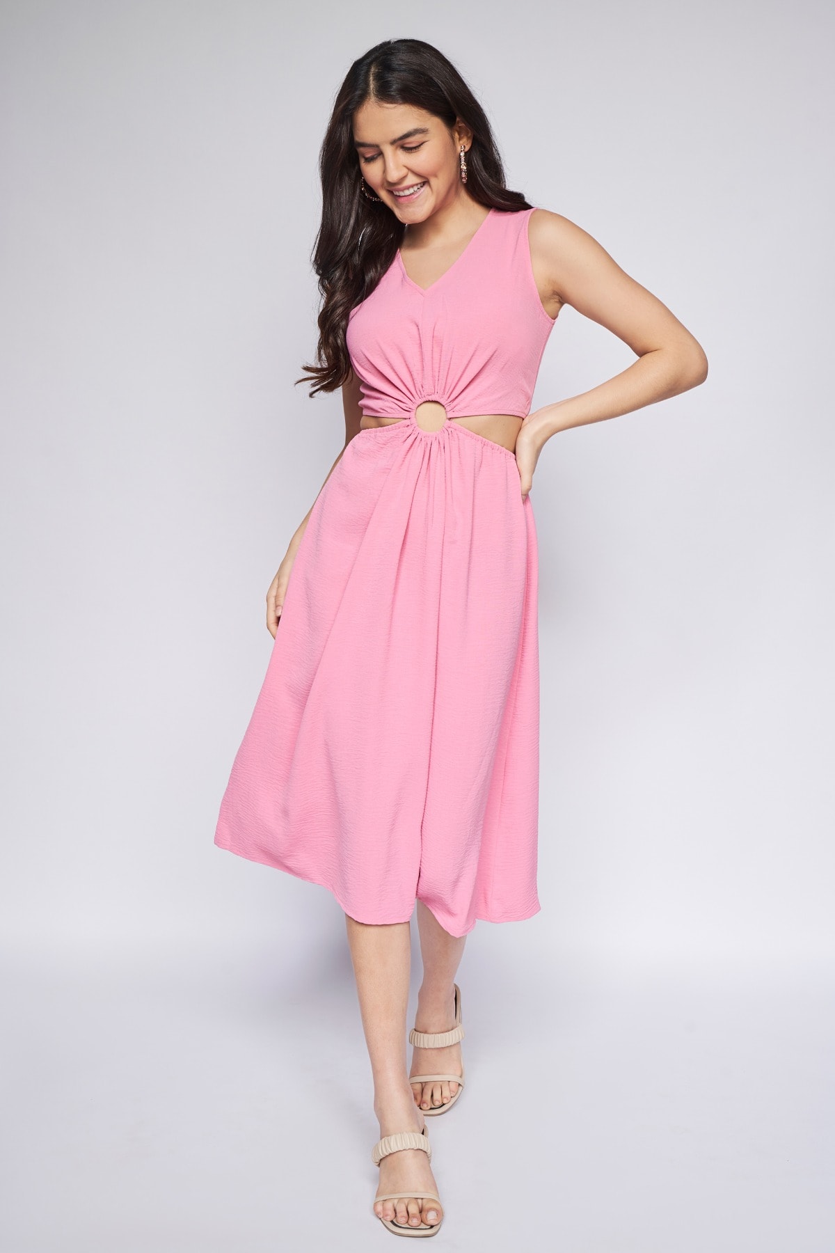 5 - Pink Solid Fit and Flare Dress, image 5