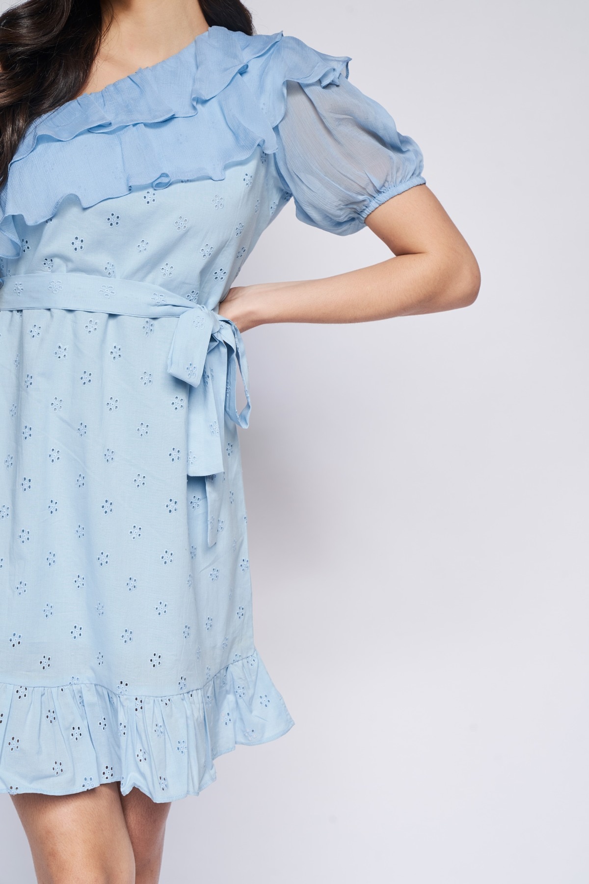 5 - Blue Self Design Fit and Flare Dress, image 5