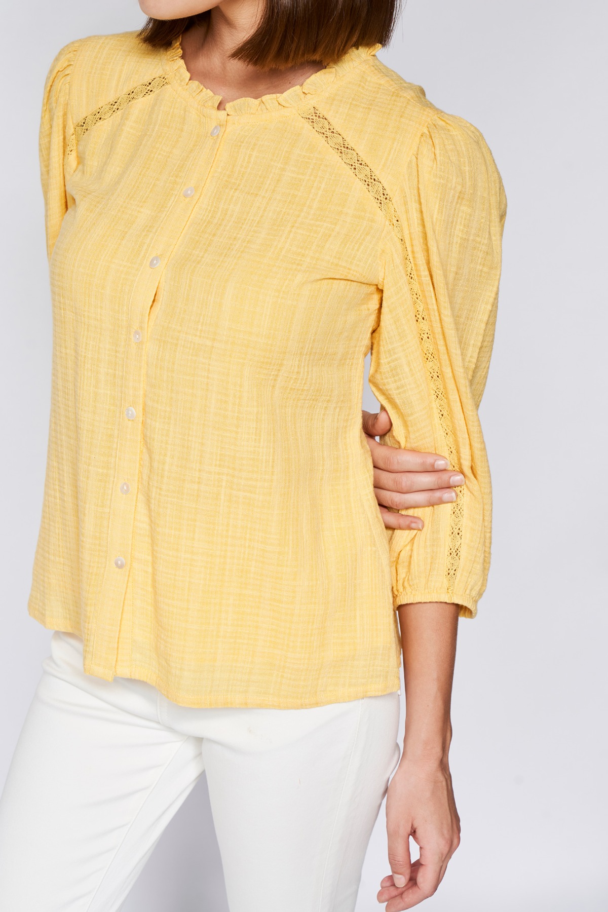 Yellow Solid Blouson Top, Yellow, image 5