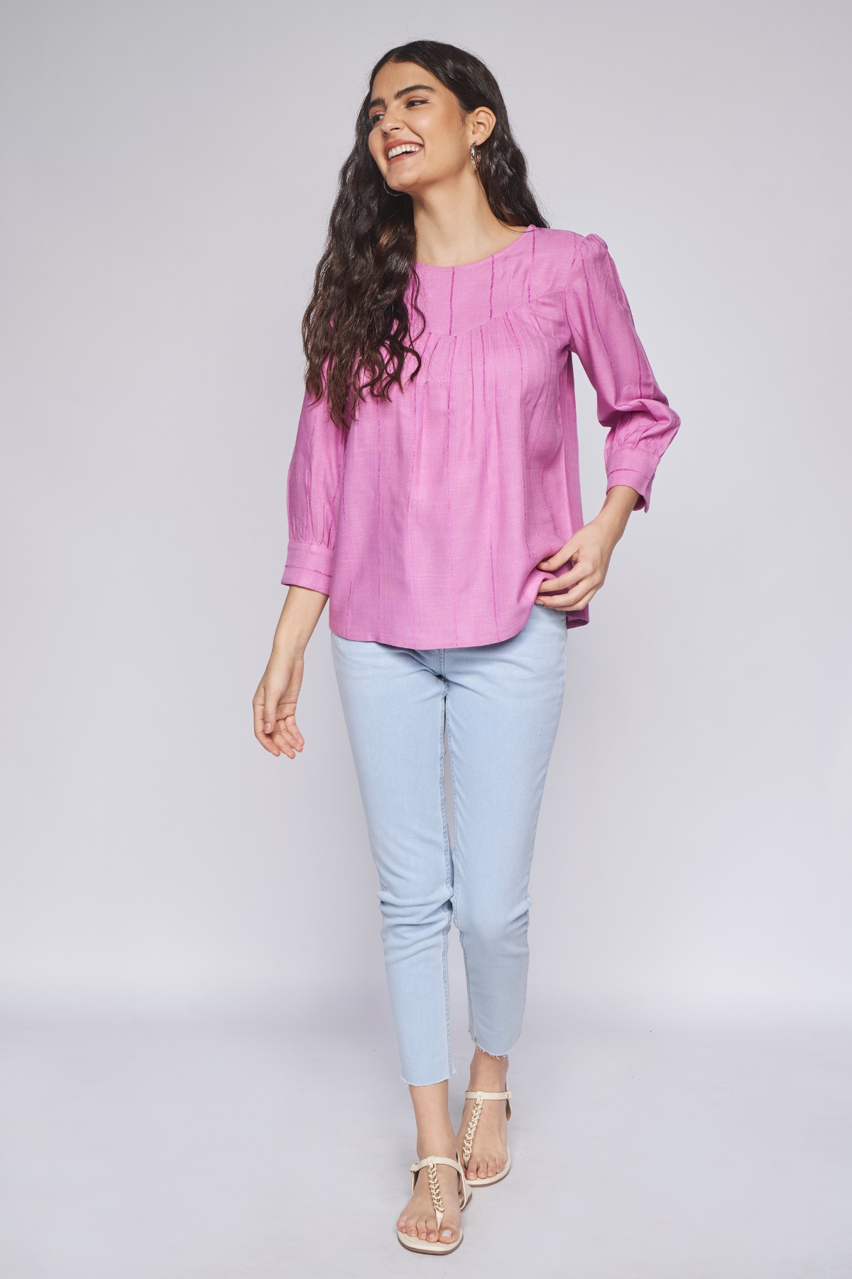 3 - Lilac Self Design Blouson Top, image 3
