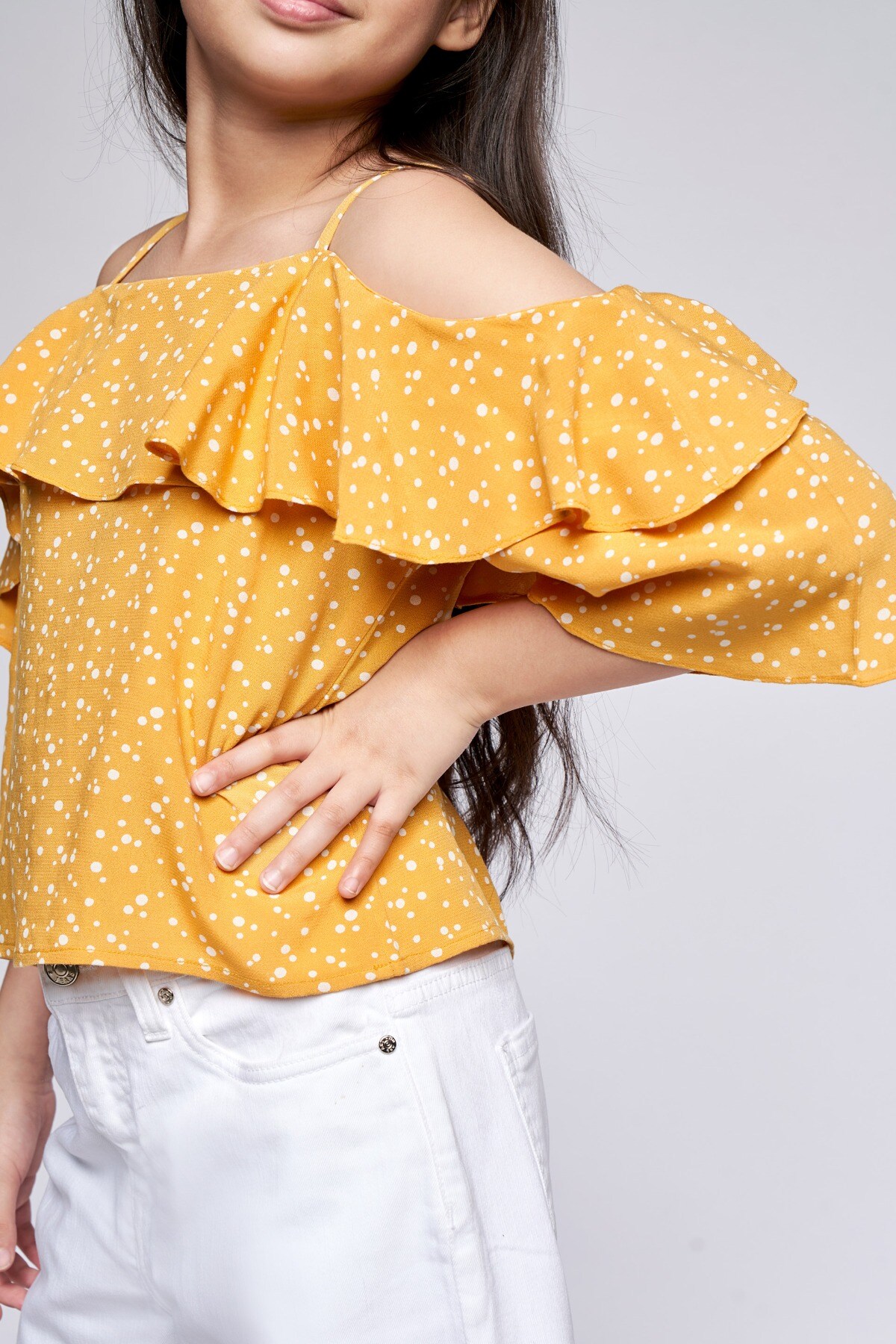 5 - Yellow Self Design Straight Top, image 5
