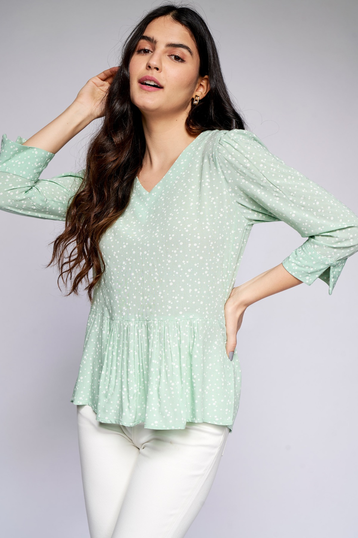 1 - Sage Green Fit  and Flare Top, image 1