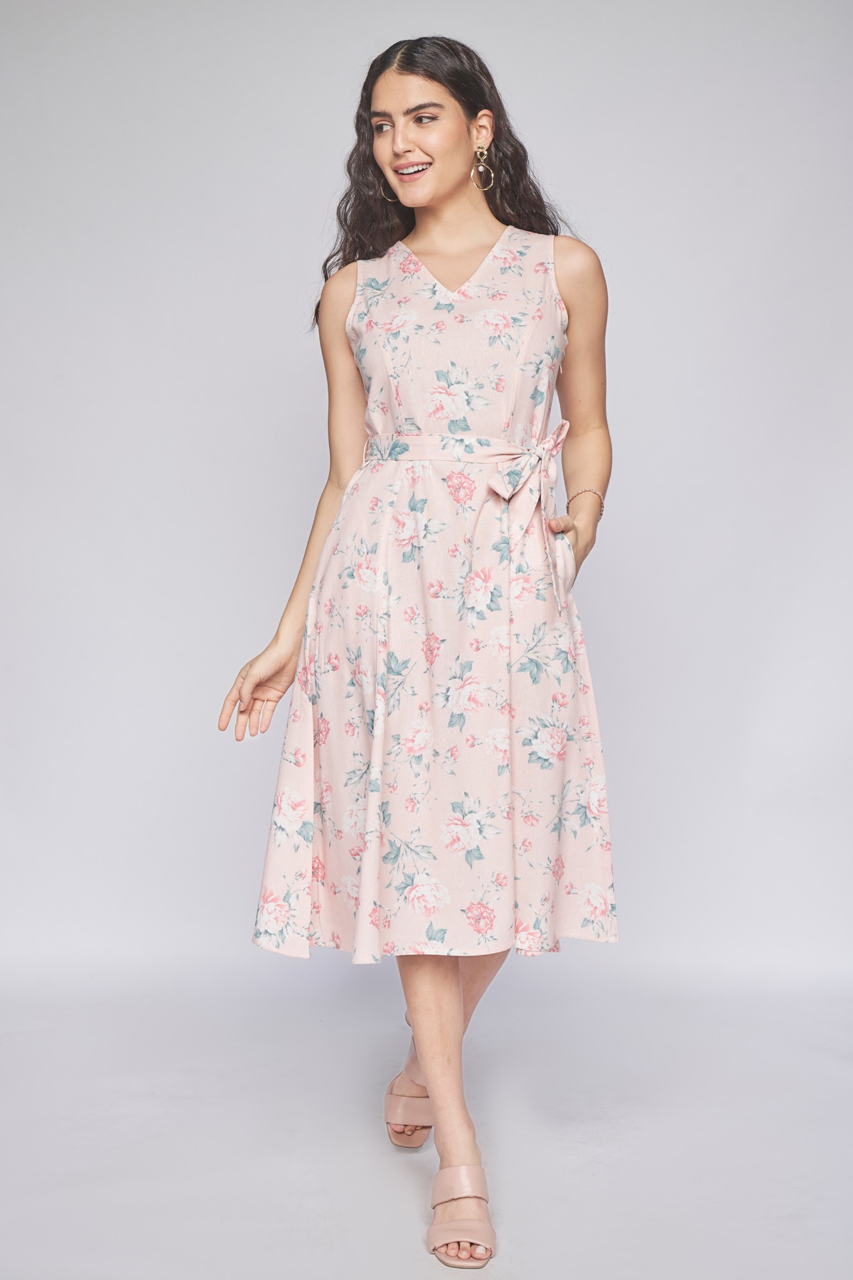 3 - Pink Floral Fit & Flare Dress, image 3