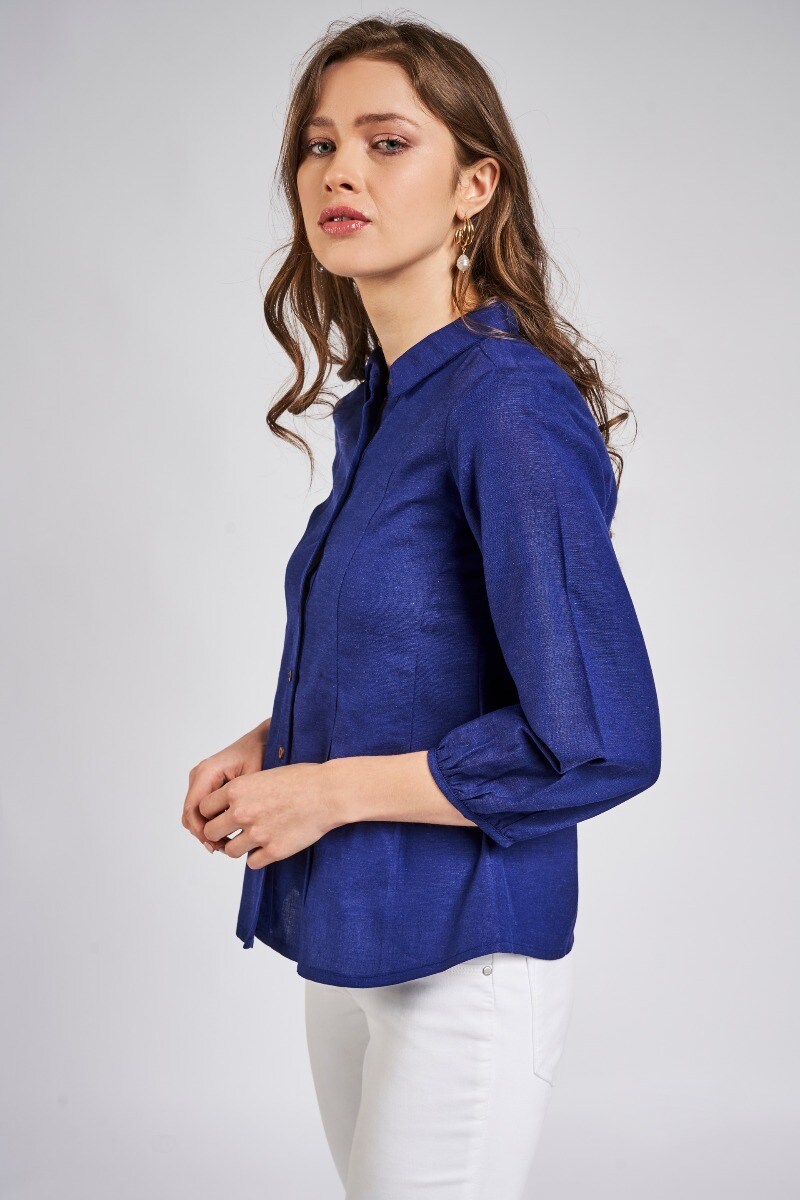 4 - Indigo Blue Shirt Style Cuff Top, image 4