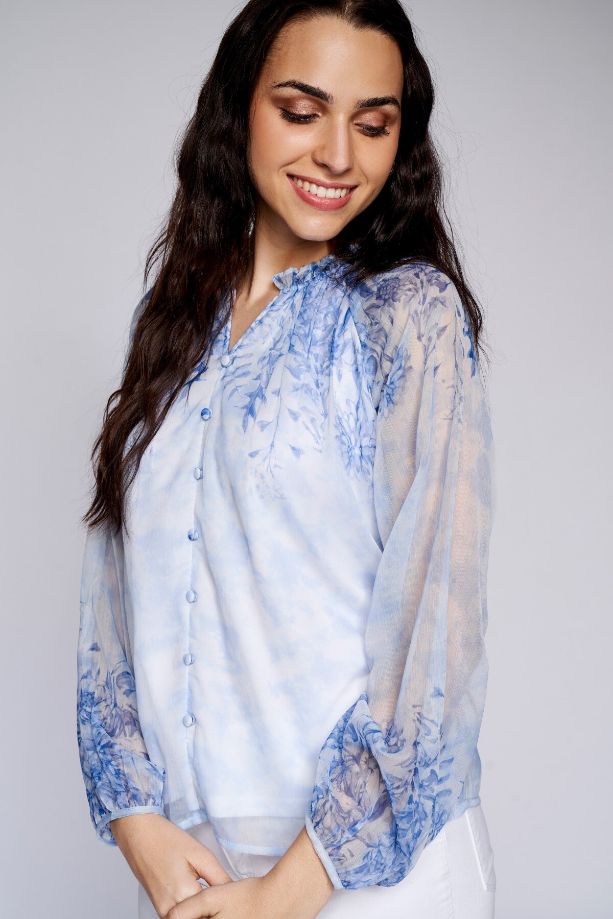 1 - Powder Blue Floral Blouson Top, image 1