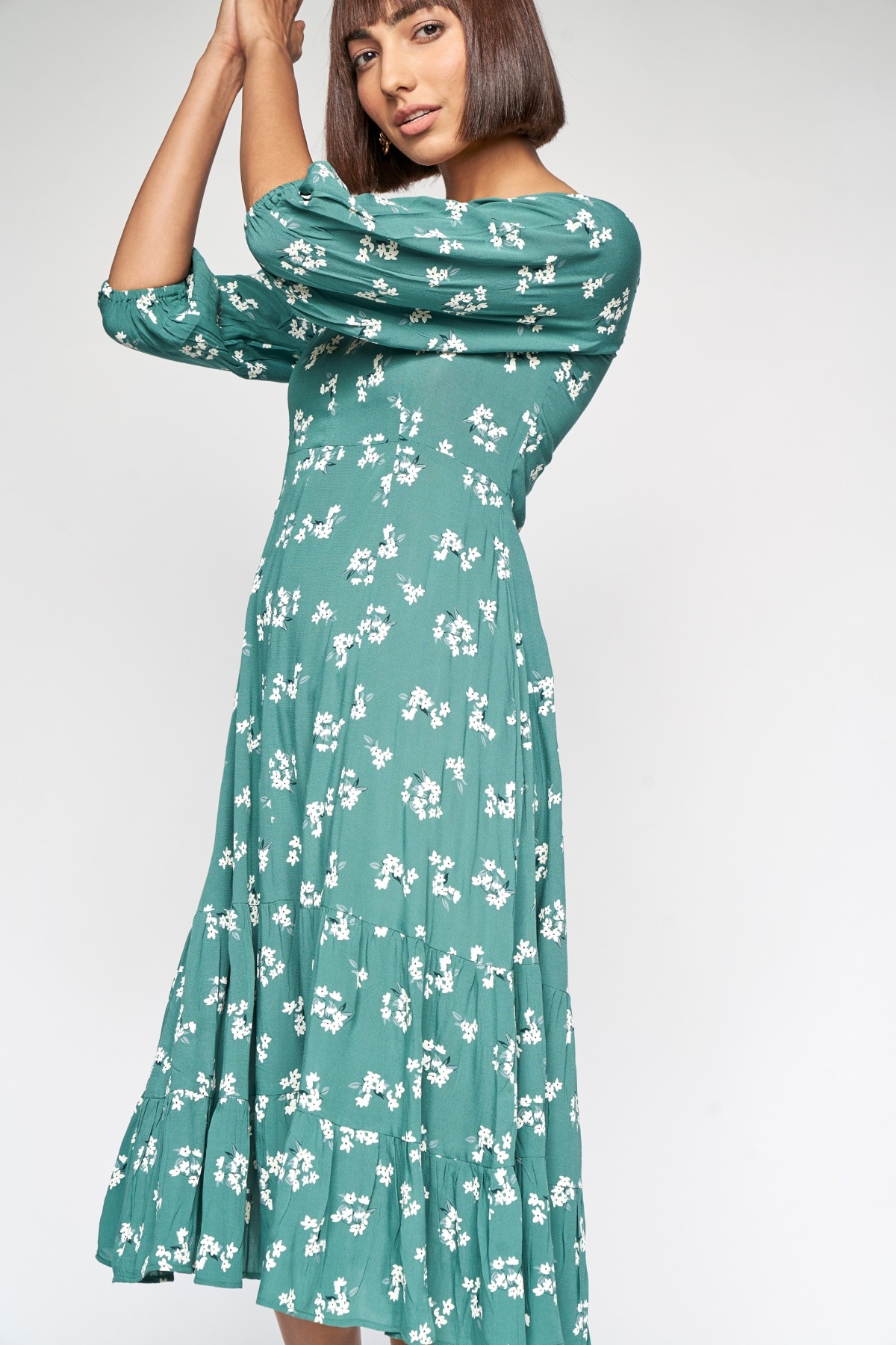 1 - Sage Green Floral Fit and Flare Dress, image 1