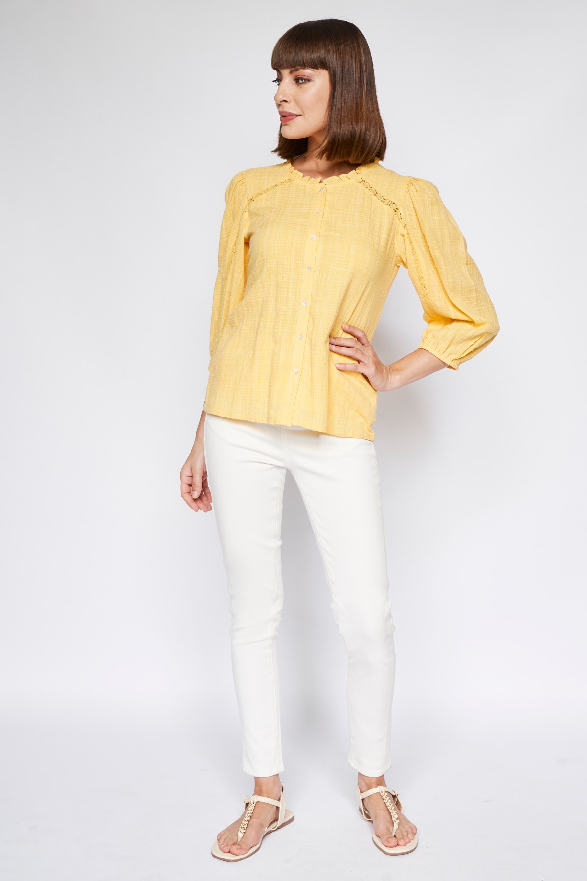 Yellow Solid Blouson Top, Yellow, image 1