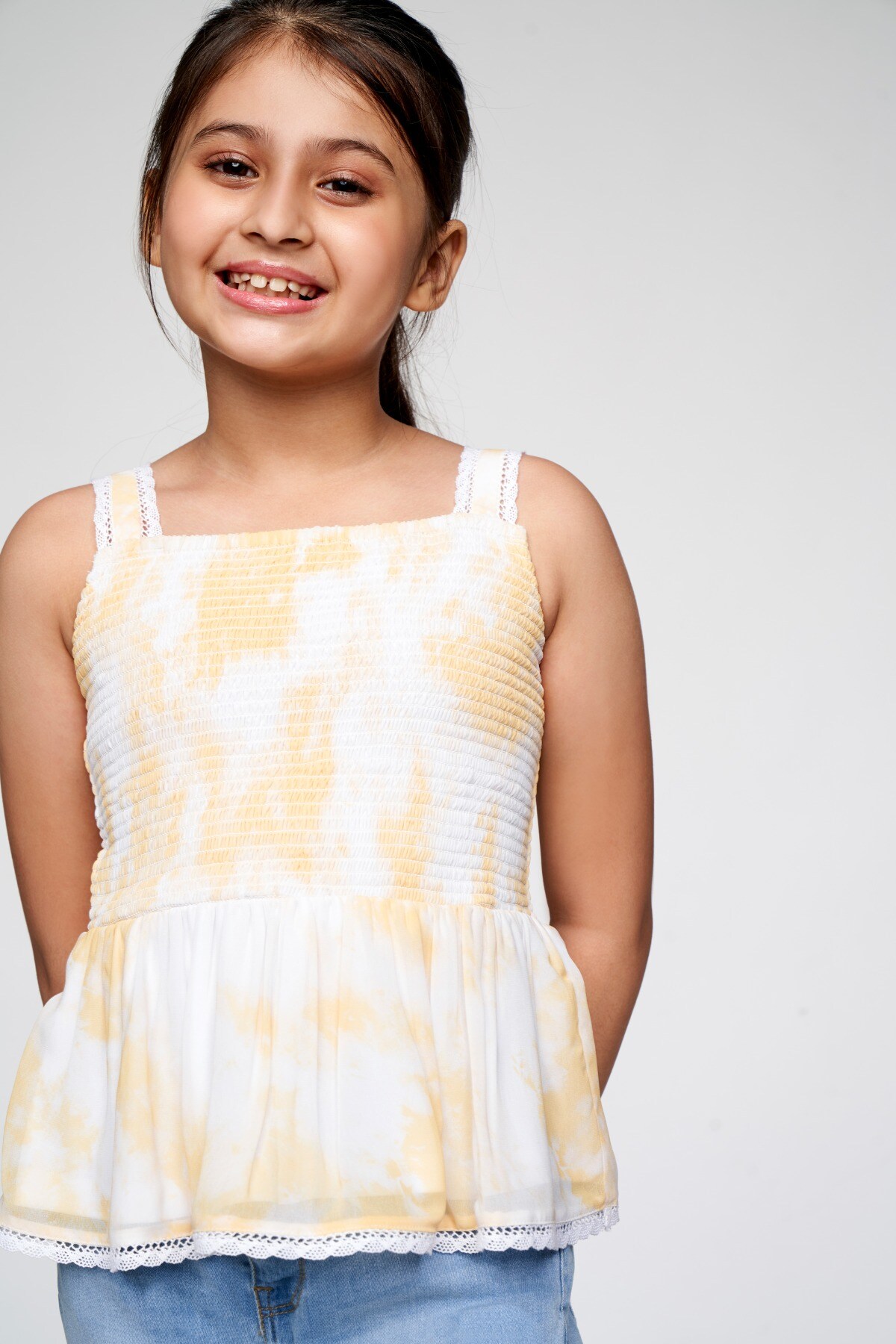 1 - Yellow Smocked Fit and Flare Top, image 1