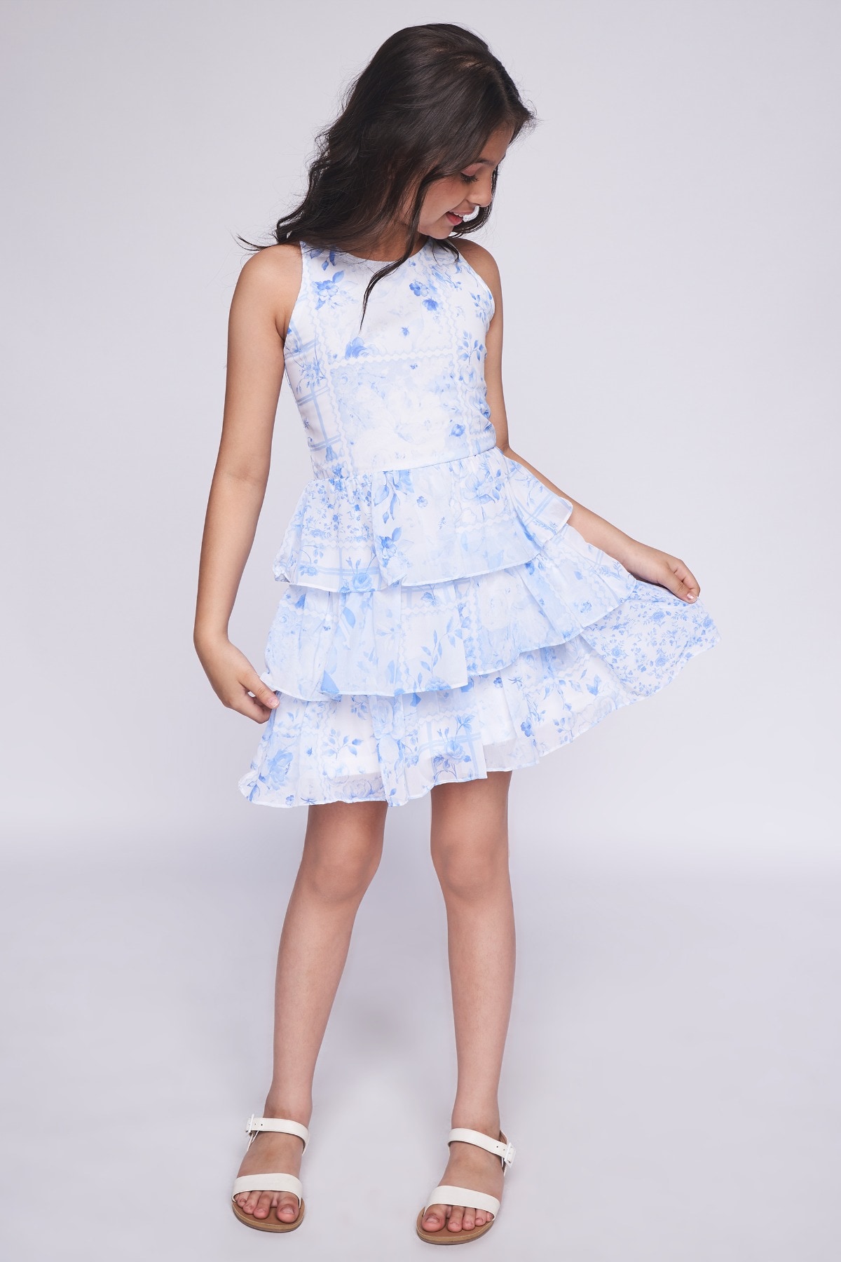 7 - Powder Blue Floral Flared Dress, image 7
