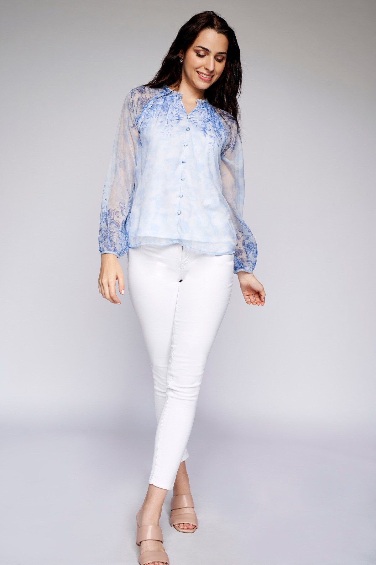 2 - Powder Blue Floral Blouson Top, image 2