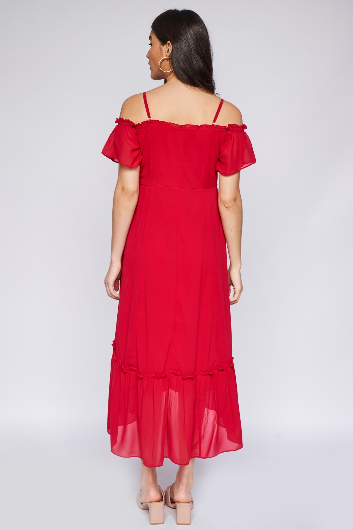 5 - Red Solid Fit & Flare Gown, image 5