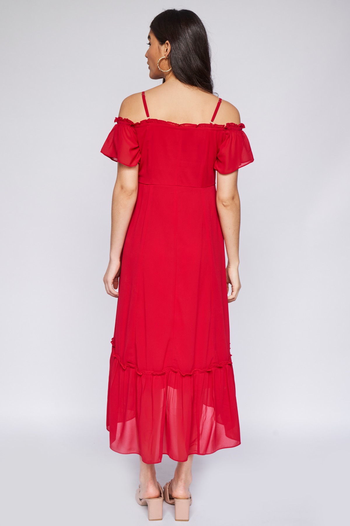 5 - Red Solid Fit & Flare Gown, image 5