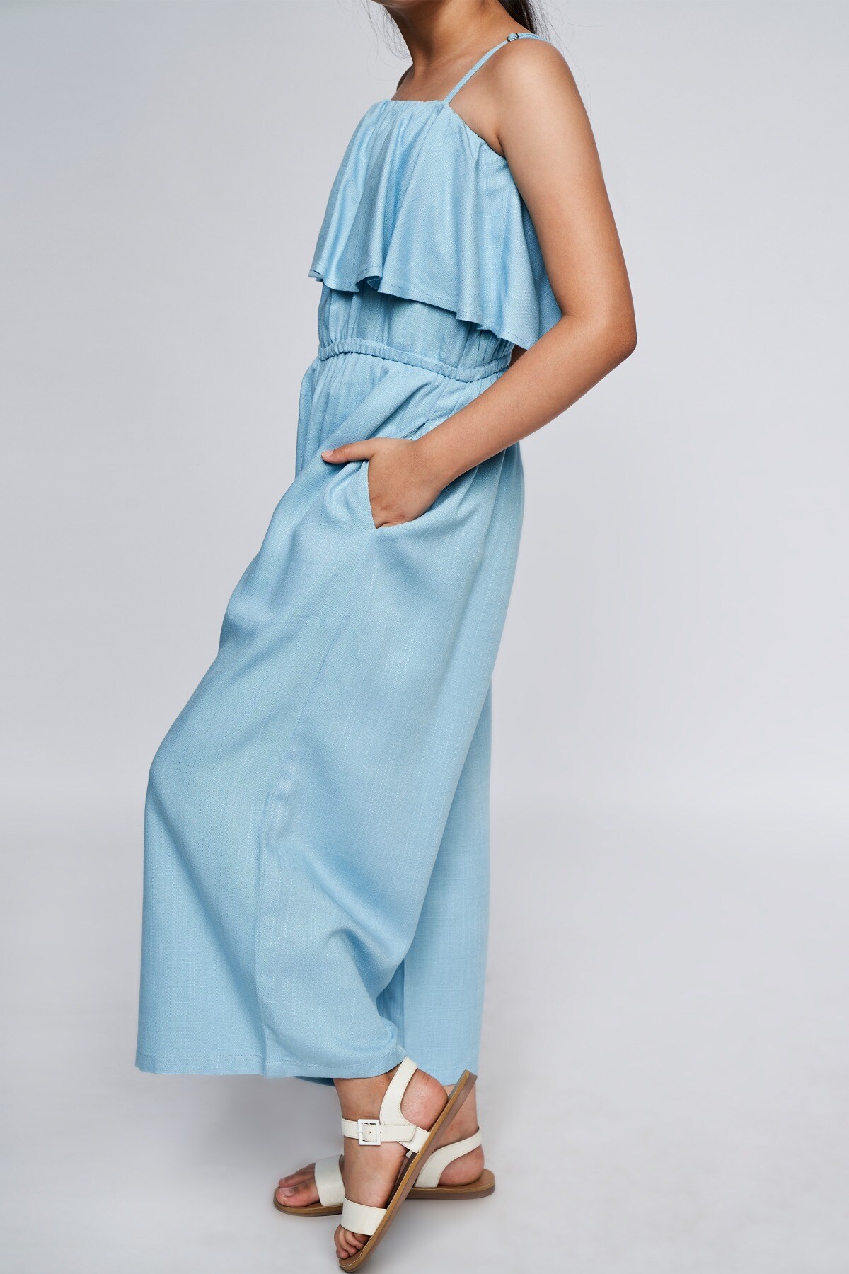 4 - Powder Blue Solid Flared Jumpsuit, image 4