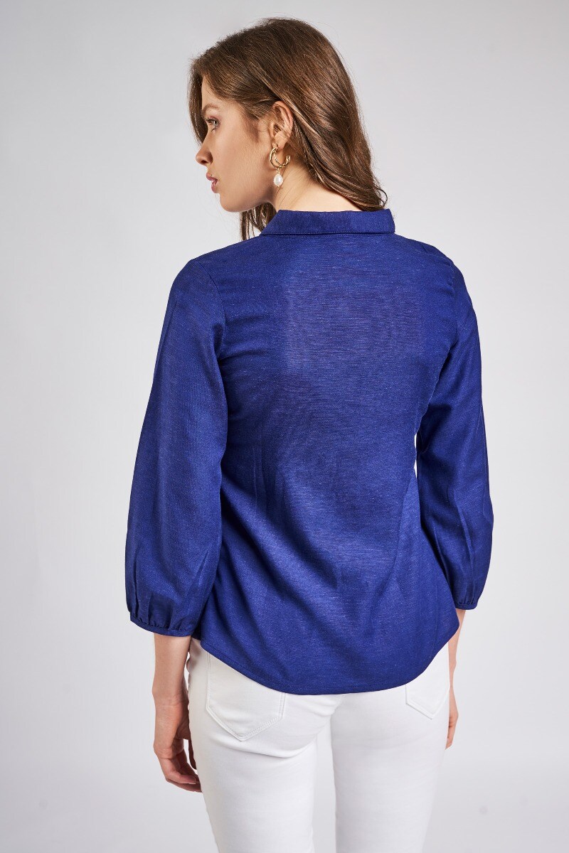 5 - Indigo Blue Shirt Style Cuff Top, image 5