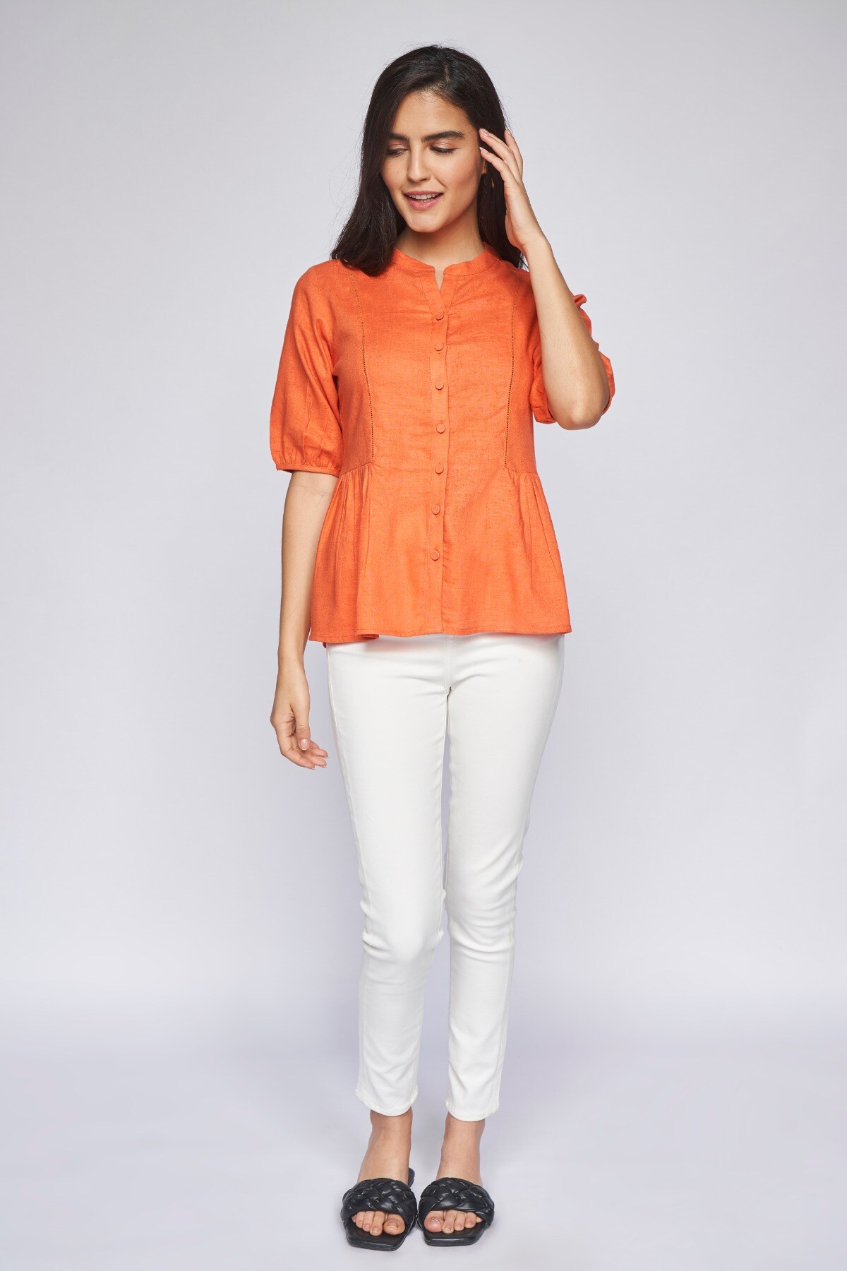 4 - Orange Solid Peplum Top, image 4