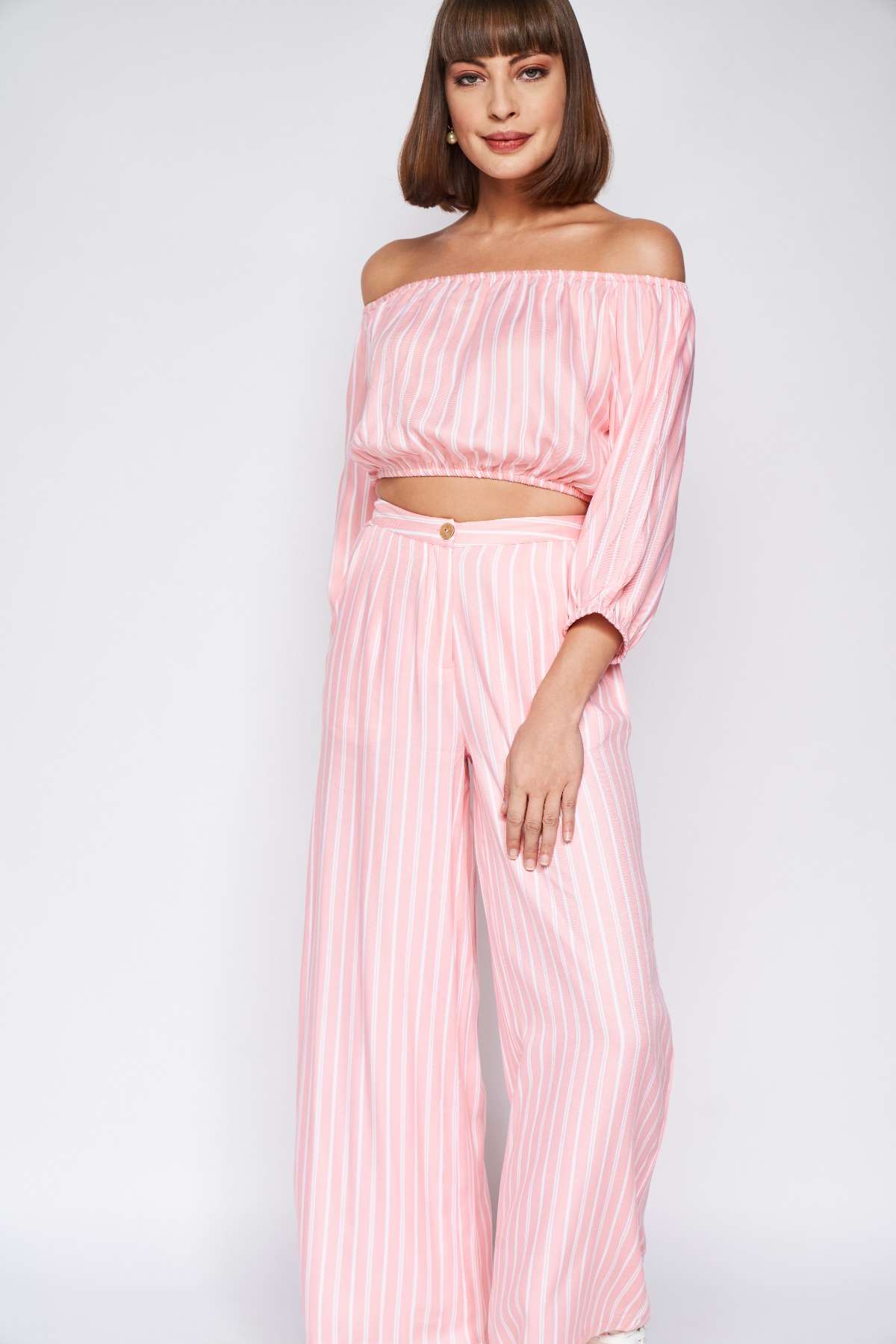 Light Pink Stripes Cropped Set, Light Pink, image 2
