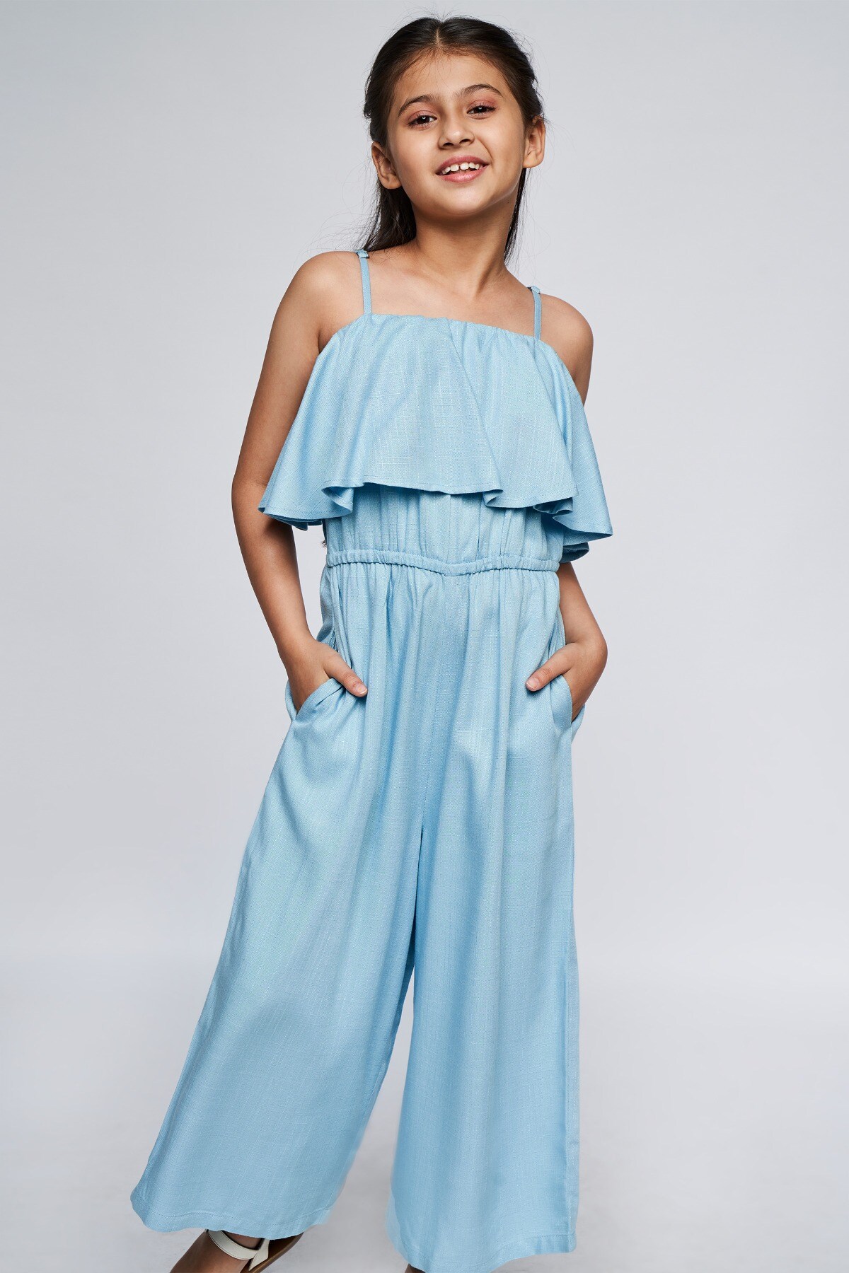 3 - Powder Blue Solid Flared Jumpsuit, image 3