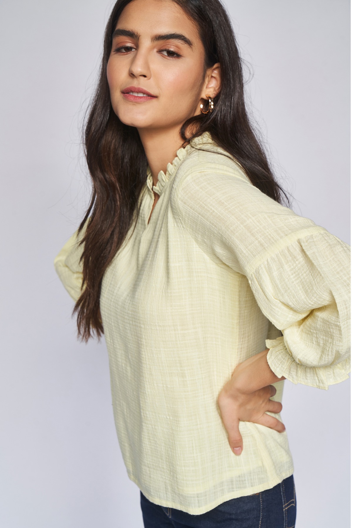 3 - Yellow Dobby Shirt Style Top, image 3