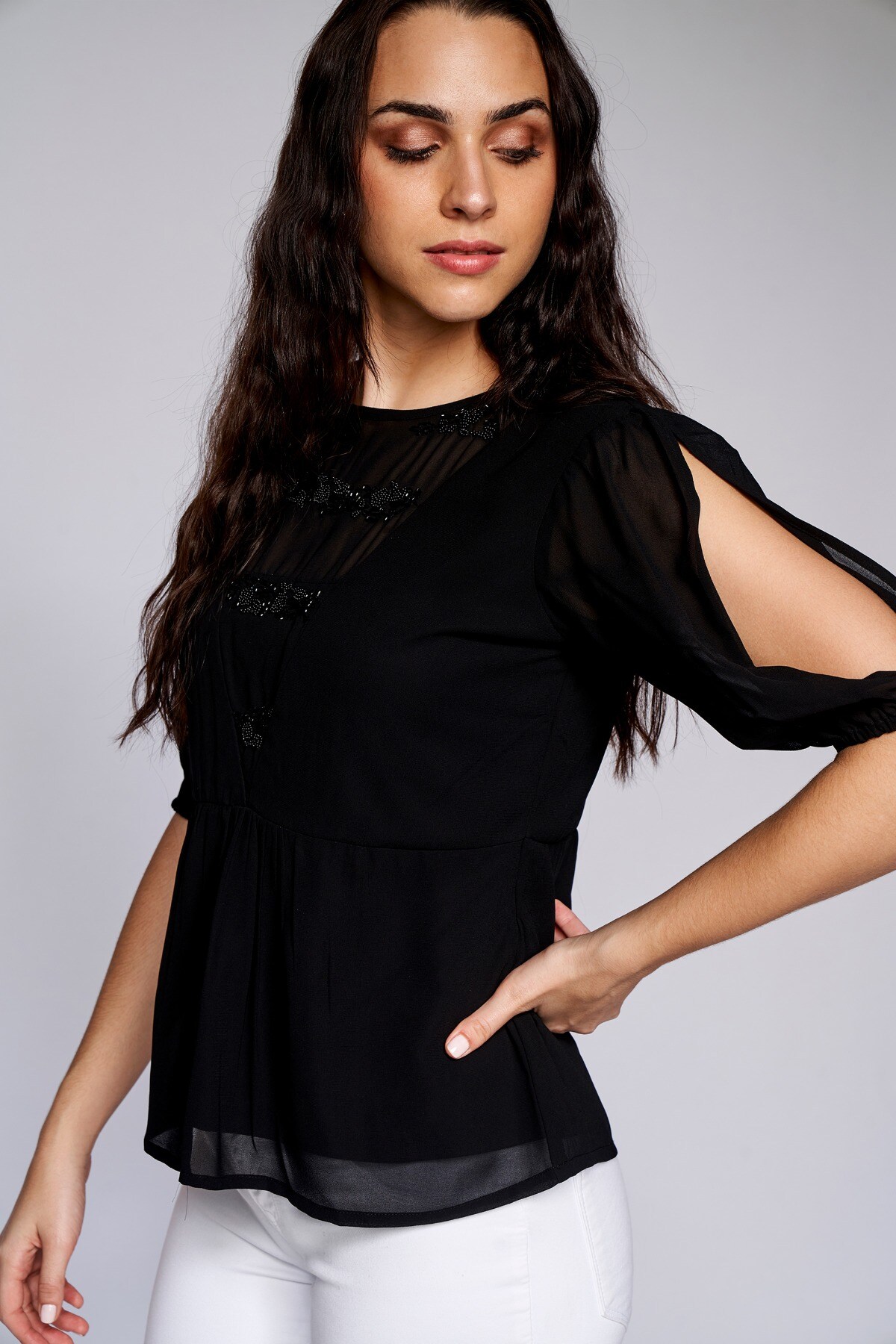 2 - Black Solid Straight Top, image 2