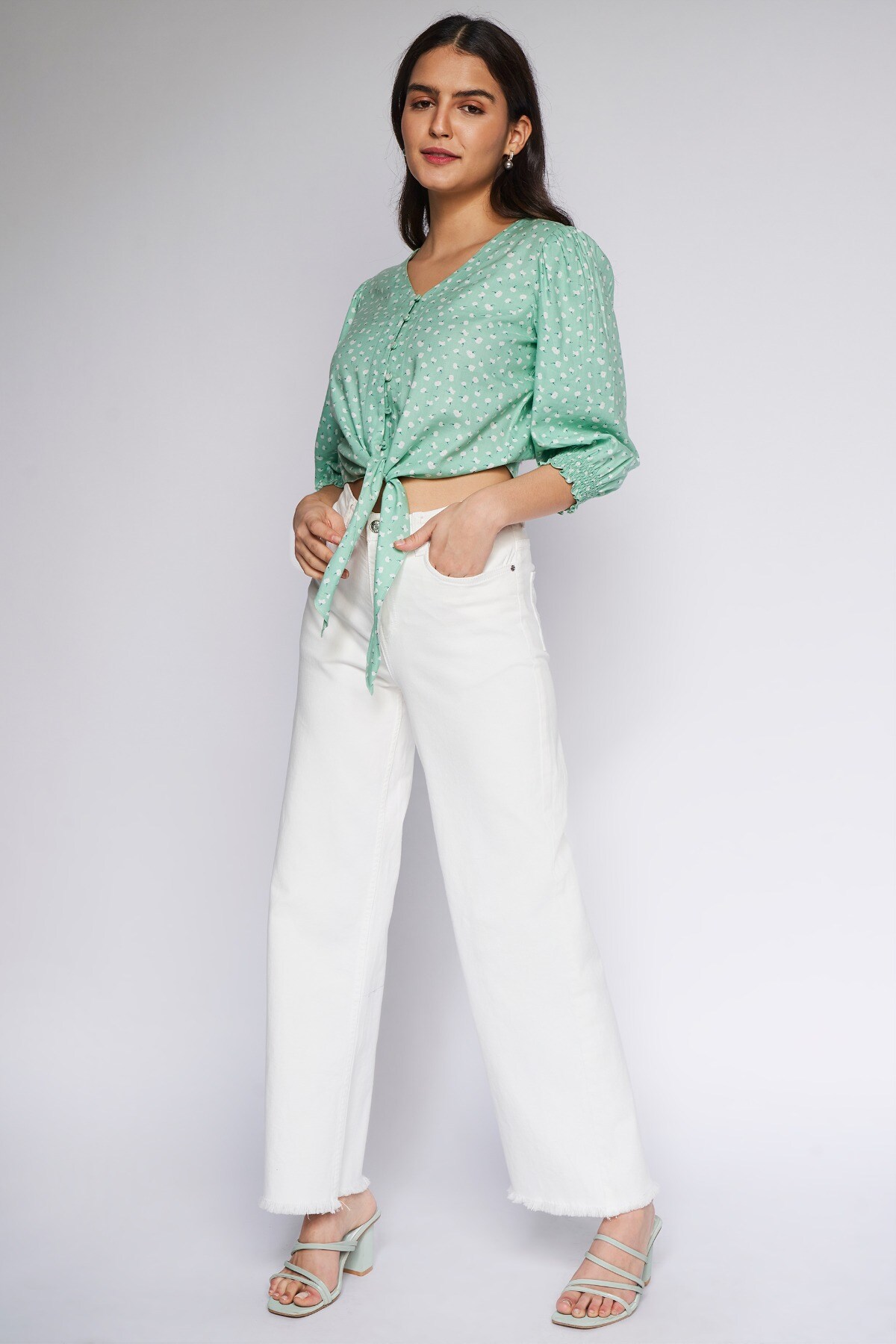 5 - Sage Green Floral Curved Top, image 5