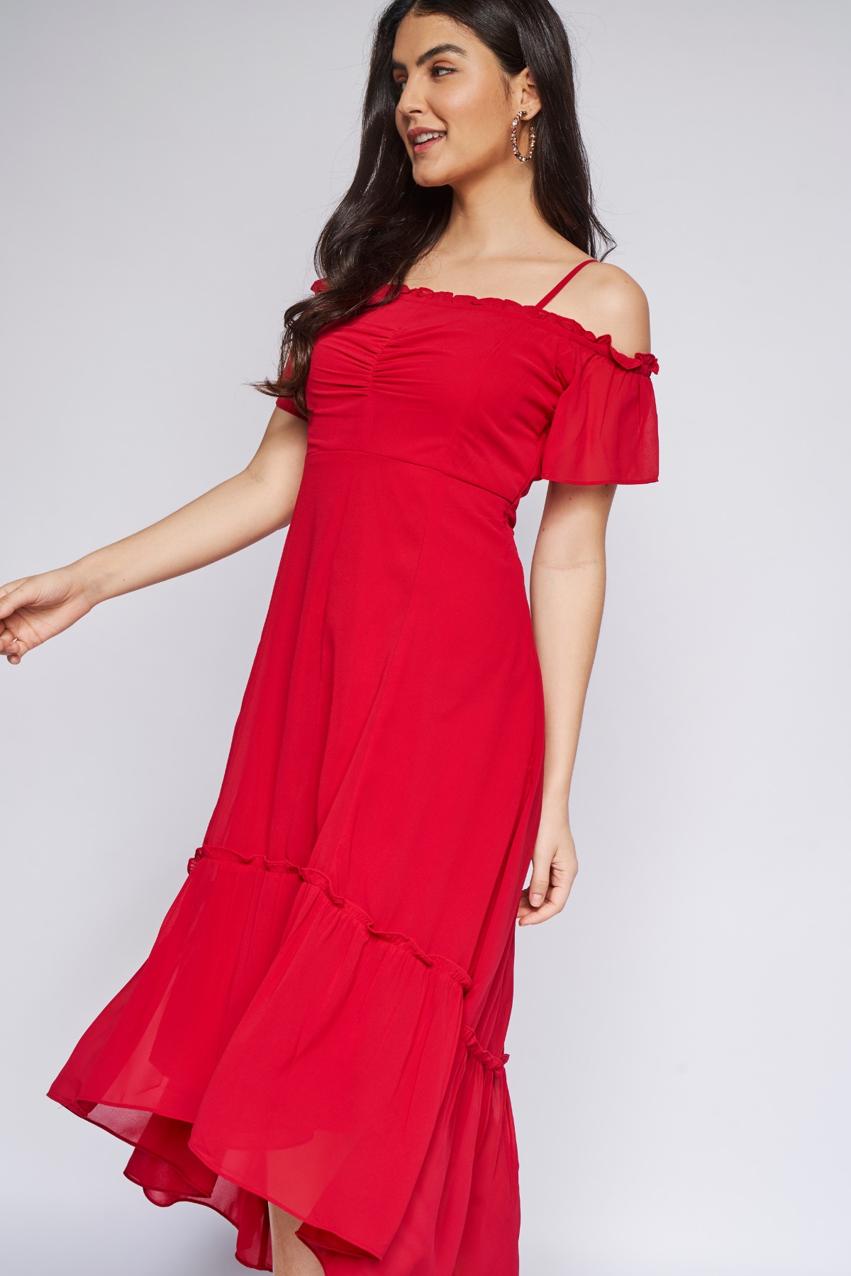 2 - Red Solid Fit & Flare Gown, image 2