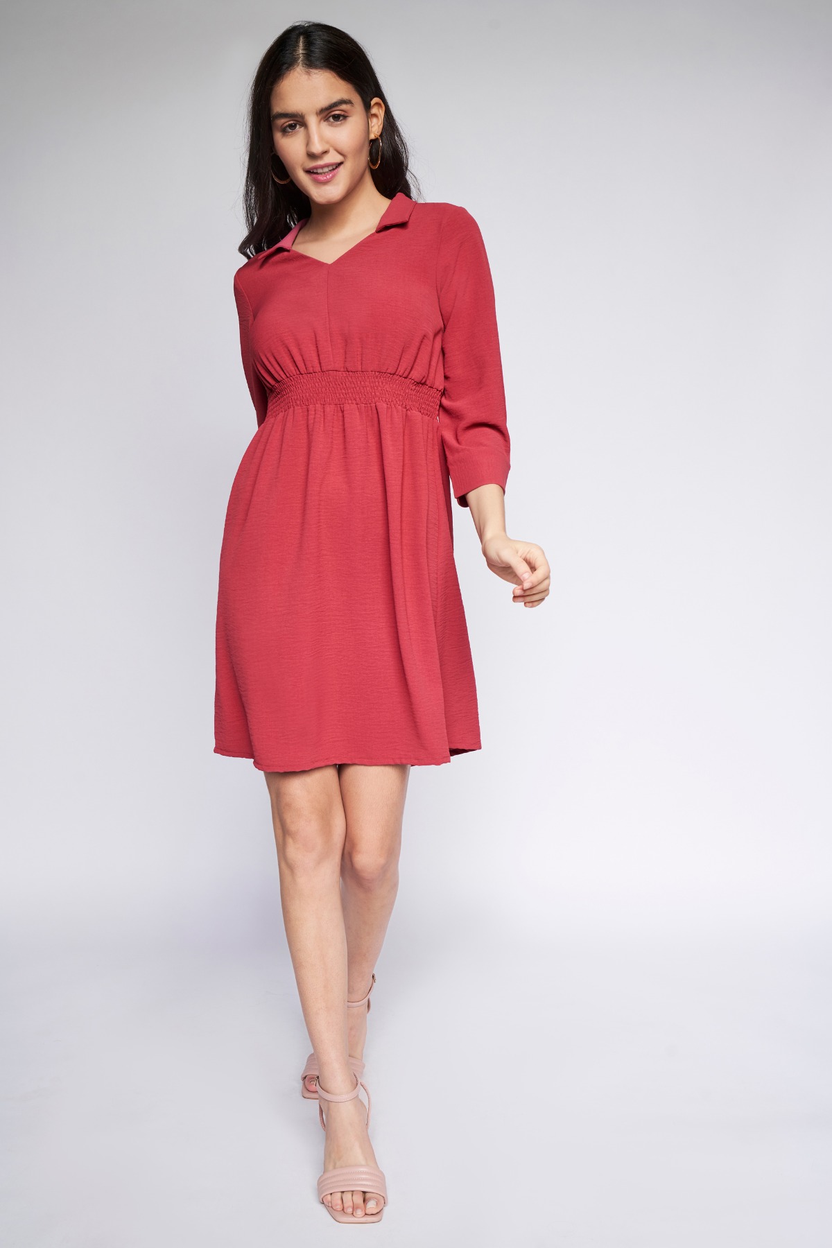 Rust Solid Flared Dress, Rust, image 1