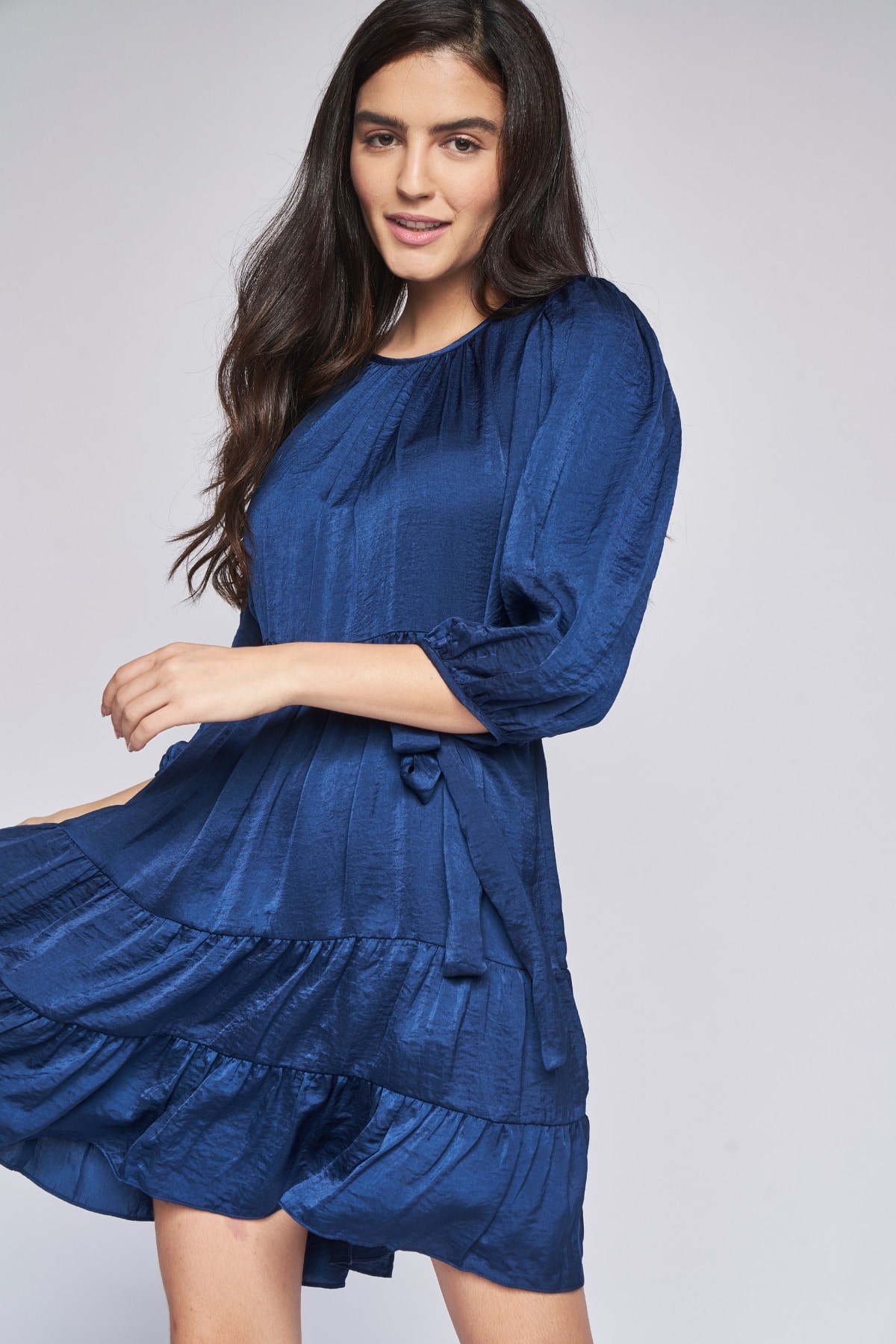 1 - Navy Blue Solid Fit & Flare Dress, image 1