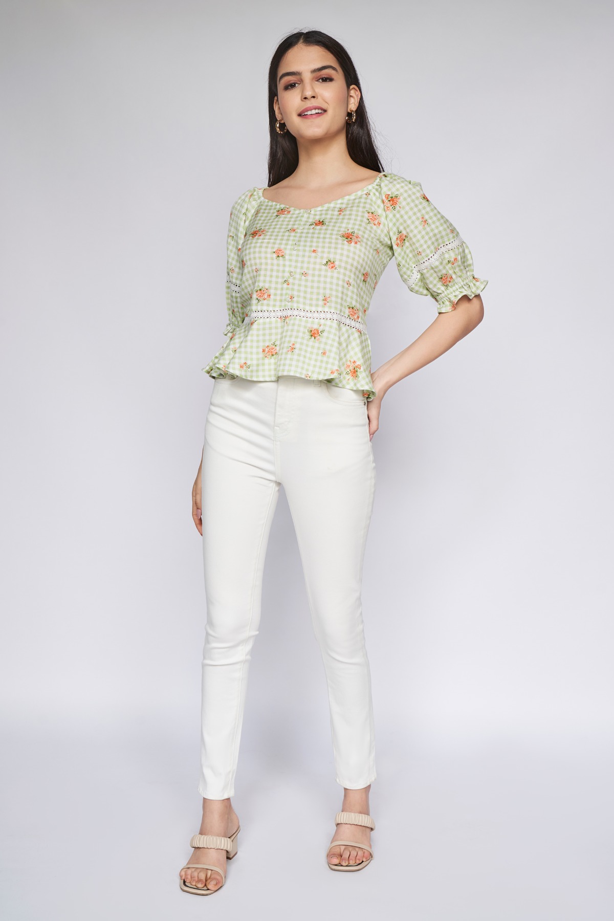 3 - Sage Green Checks Peplum Top, image 3